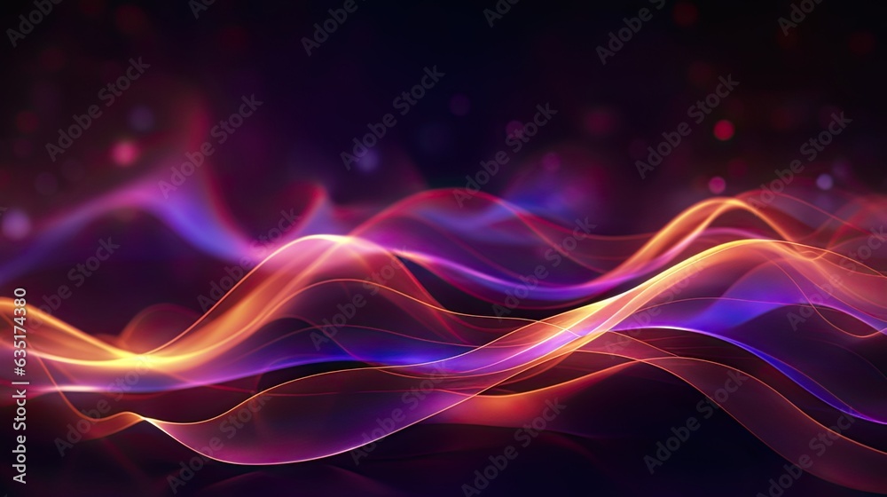 Abstract futuristic background with purple and blue glowing neon moving high speed wave lines and bokeh lights. Visualization of sound waves. Data transfer. Fantastic wallpaper gen by AI Abstract futuristic background with purple and blue glowing neon moving high speed wave lines and bokeh lights. Visualization of sound waves. Data transfer. Fantastic wallpaper gen by AI