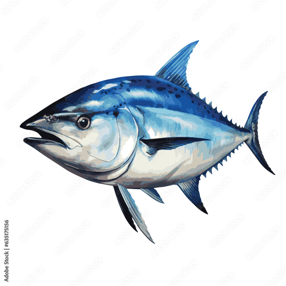 Vector illustration of bluefin tuna on white background