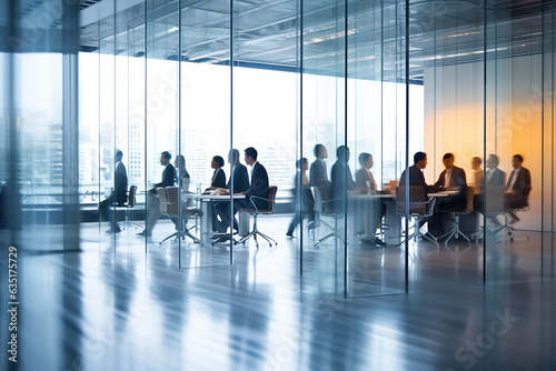 modern open space office interior with blurred business colleagues