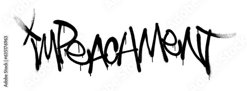 Sprayed impeachment font graffiti with overspray in black over white. Vector illustration.