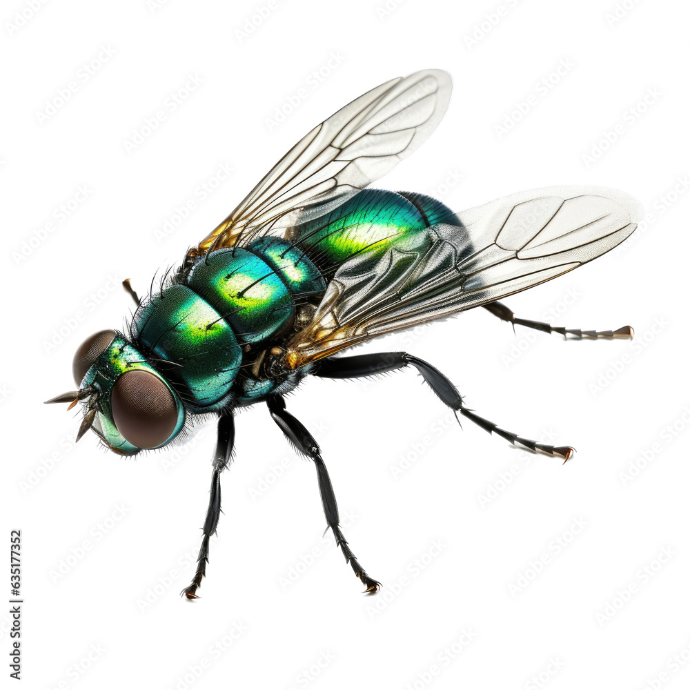 a green bottle fly, 3/4 view facing left, full body in an Agricultural-themed, photorealistic illustration in a PNG, cutout, and isolated. generative AI a green bottle fly, 3/4 view facing left, full body in an Agricultural-themed, photorealistic illustration in a PNG, cutout, and isolated. generative AI