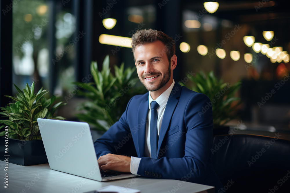 Portrait of successful boss, businessman in business suit looking at camera and smiling, man with crossed arms working inside modern office building Portrait of successful boss, businessman in business suit looking at camera and smiling, man with crossed arms working inside modern office building