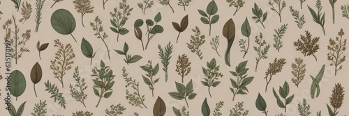 Floraler Hintergrund, Tapete oder Geschenkpapier in gedeckten Farben Grün, beige, braun