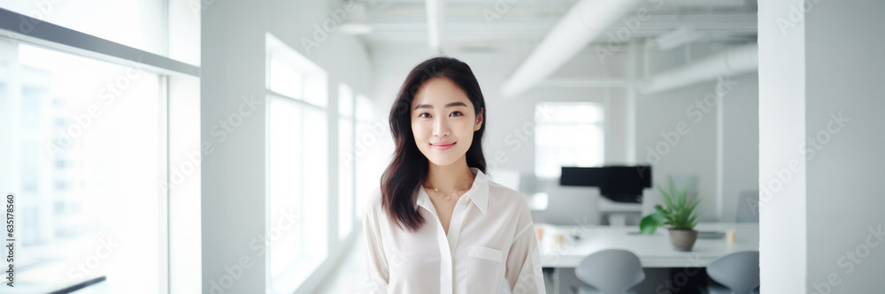 Portrait of a Asian business woman in a bright modern office