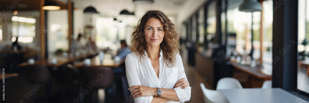 Portrait of a middle-aged business woman in a coworking space Portrait of a middle-aged business woman in a coworking space