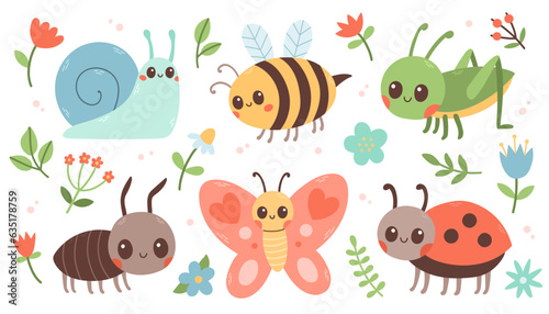 Leinwand Poster Cute insects set