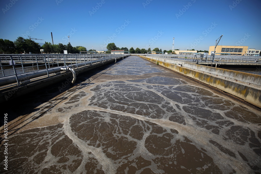 Industrial scene with a modern waste water treatment plant 