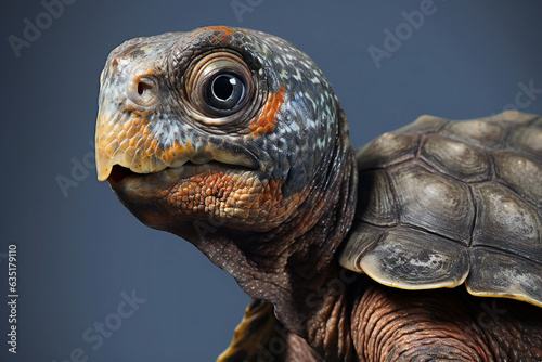 African Spotted Tortoise (Geochelone sulcata) on gray background, Generative AI © Quan
