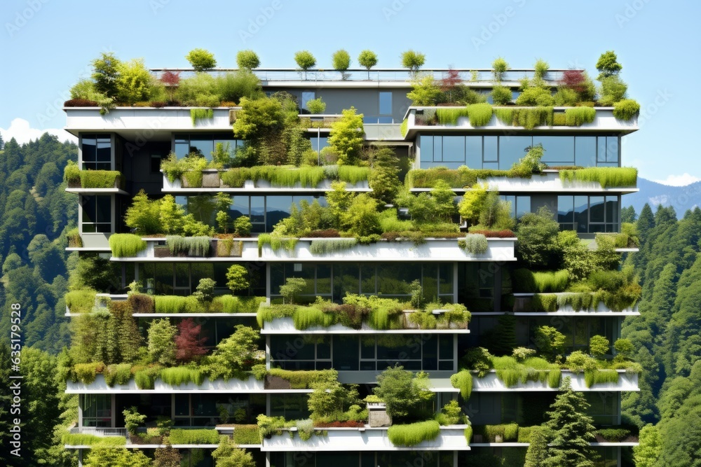 Green eco-friendly building modern ecological sustainable office design concept futuristic city architecture environmental project grass trees cover walls rooftop clean zero emissions vertical garden Green eco-friendly building modern ecological sustainable office design concept futuristic city architecture environmental project grass trees cover walls rooftop clean zero emissions vertical garden