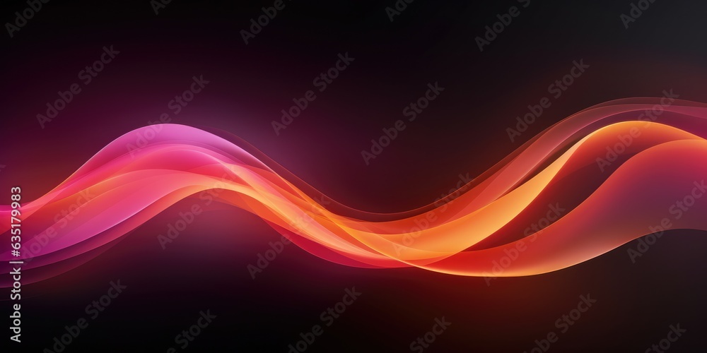 Obraz premium Abstract pink orange vibrant curves swirl wave on black background. Flow liquid lines design element, generative ai