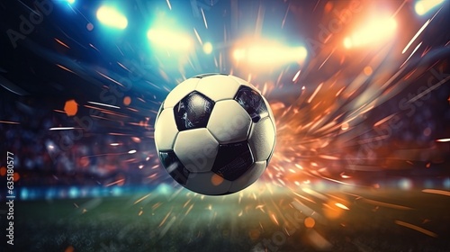 Soccer ball in the stadium seen from the front, generated by AI © Resi