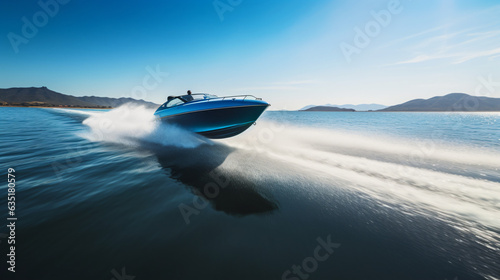 A speed boat racing across the water Generative Ai © Eduardo