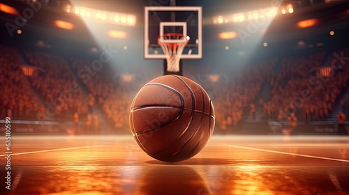 Basketball in the middle of the court with a blurred background, generated by AI © Resi