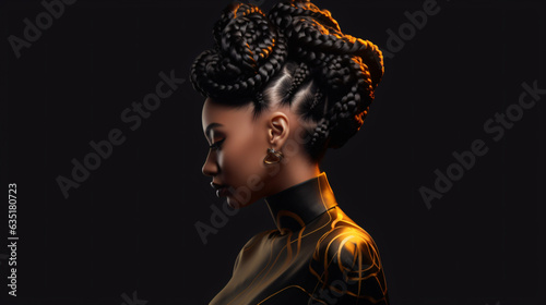 A beautiful black woman with stylish braided hair Generative Ai © Eduardo