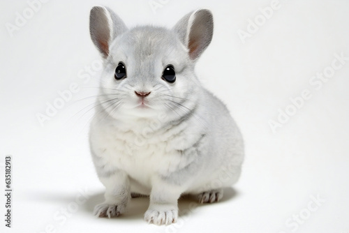 Cute white baby chinchilla isolated on a white background