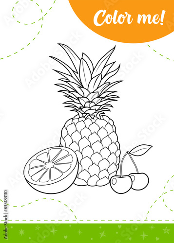 Coloring page for kids with sweet fresh fruits.
A printable worksheet, and vector illustration.