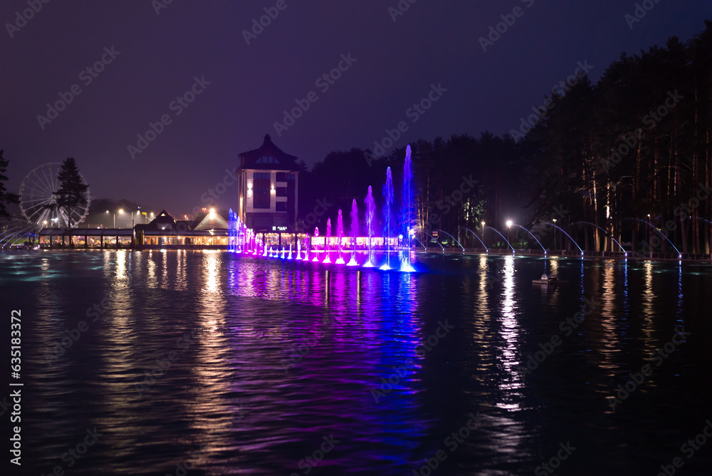 Fototapeta premium Fountain with its lights in the night