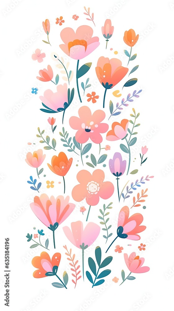 Cute minimal spring flowers gouache illustration made with Generative AI 