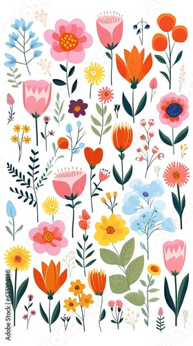 Cute minimal spring flowers gouache illustration made with Generative AI 