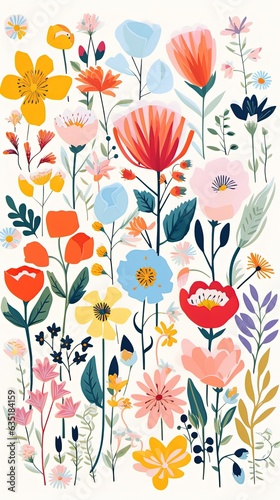 Cute minimal spring flowers gouache illustration made with Generative AI 