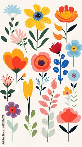 Cute minimal spring flowers gouache illustration made with Generative AI 