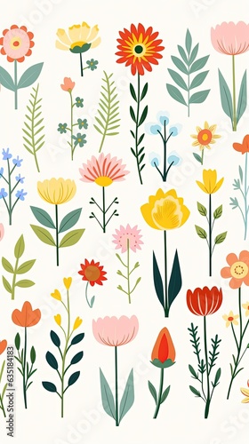 Cute minimal spring flowers gouache illustration made with Generative AI 
