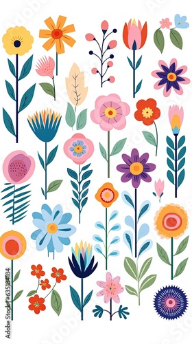 Cute minimal spring flowers gouache illustration made with Generative AI 