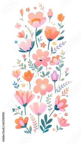 Cute minimal spring flowers gouache illustration made with Generative AI 
