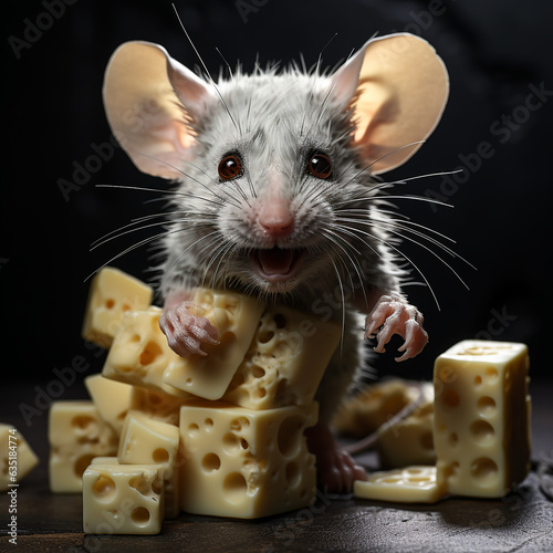 the mouse found a lot of delicious cheese