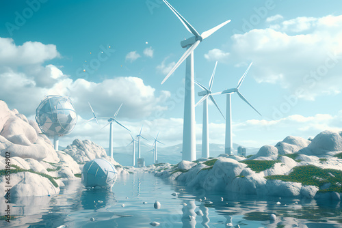 A utopian future with clean electricity. Wind generators. earth day