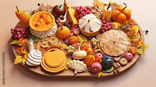 Arrangement of thanksgiving day delicious dinner,Arrangement of autumn food copy space. Generative Ai