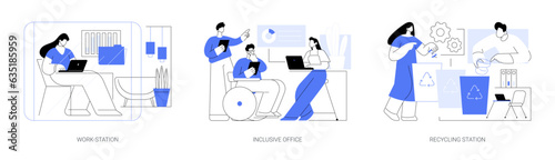 Office design and interior isolated cartoon vector illustrations se