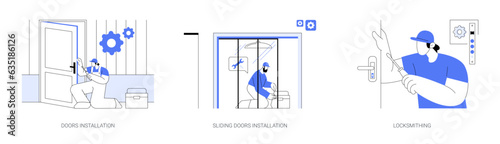 Door service abstract concept vector illustrations.