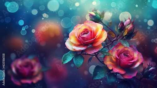 Coloured floral background  Nature background with bokeh effect. Generative Ai