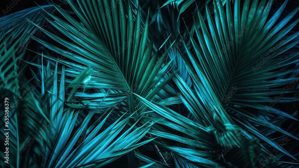 Fototapeta premium Tropical Leaves Background,Tropical Palm Leaves Texture Background,Blue Palm Leaf Texture. Generative Ai