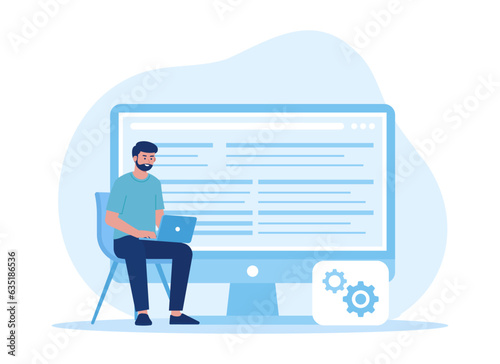 Programming language improvements, script writing concept flat illustration