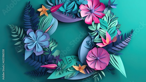 A modern colorful paper composition for home decor with leaves. Generative Ai