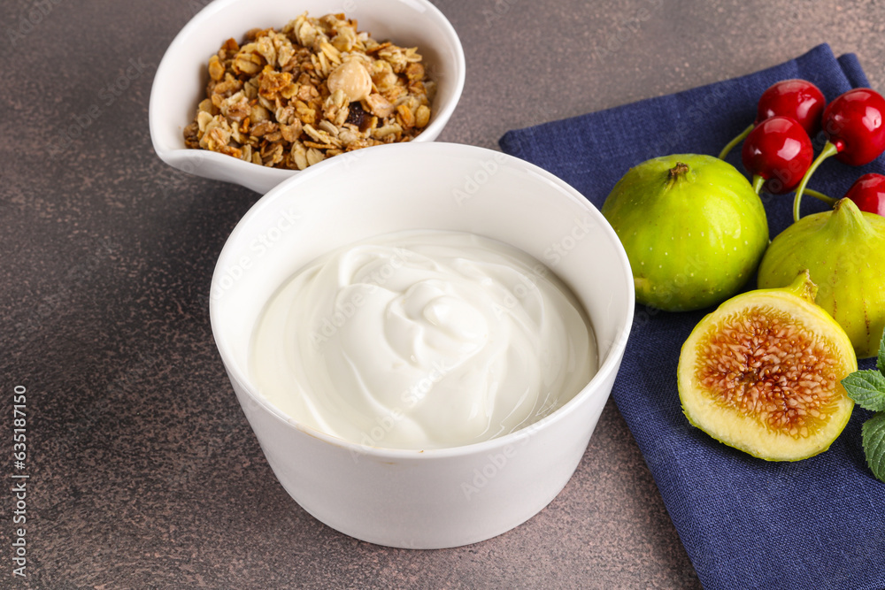 Traditional homemade Greek yoghurt with granola Traditional homemade Greek yoghurt with granola