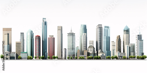 Set of different skyscraper buildings isolated on white. 3d illustration