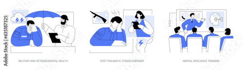 Military psychiatry abstract concept vector illustrations.