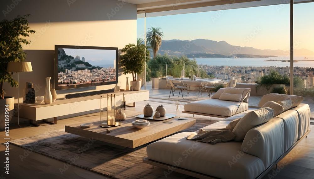 Fototapeta premium modern apartment with a city view