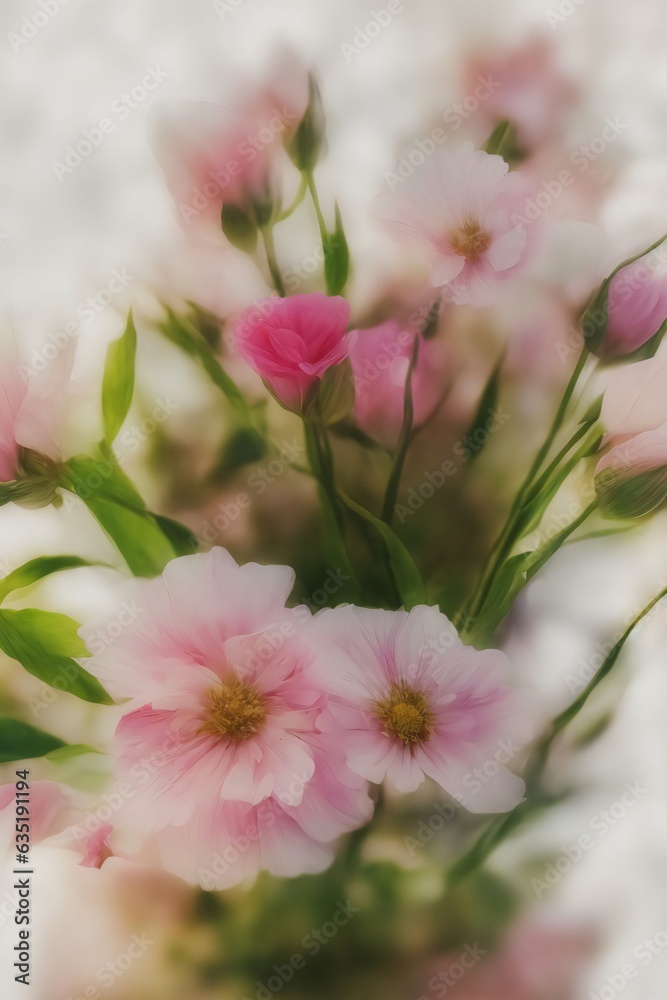 Fototapeta premium A Vase Filled With Pink Flowers On Top Of A Table