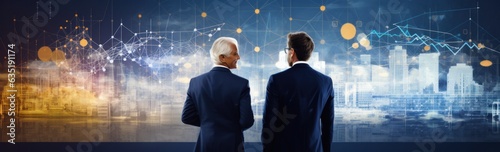 Businessman and scientist together looking at digital concept