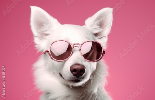 Cute dog in pink sunglasses © olegganko