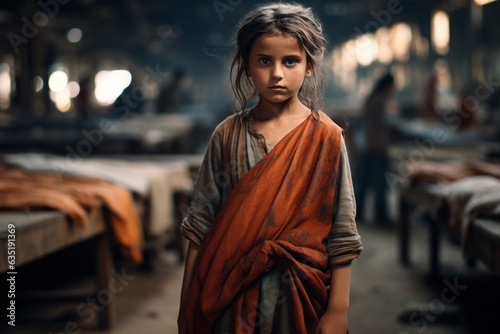 Litthe indian girl on industrial background
