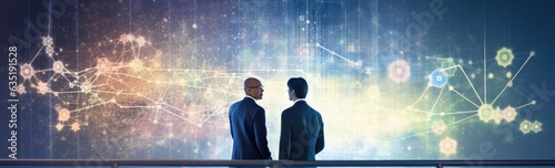 Businessman and scientist together looking at digital concept