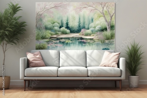A Living Room With A Couch And A Painting On The Wall © Pixel Matrix