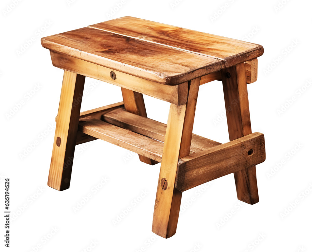 Wooden stool on transparent background. Generative AI. Wooden stool on transparent background. Generative AI.