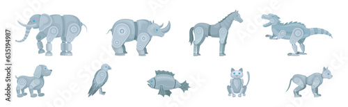 Mechanical Animals Assembled from Metal Parts Vector Set