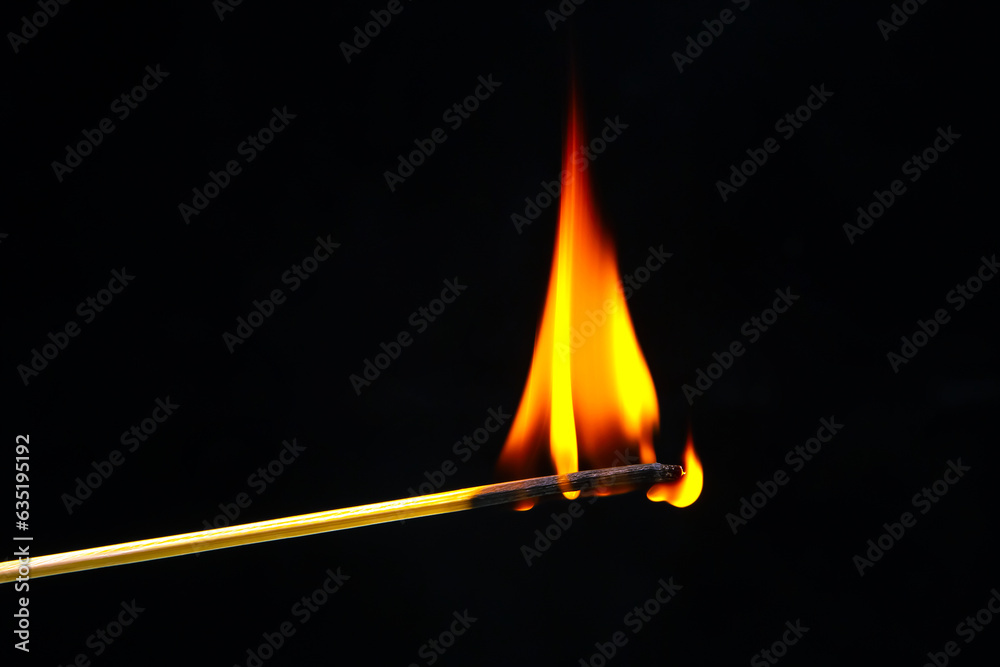 Burning wood match on a dark background close-up. burning tree fire Burning wood match on a dark background close-up. burning tree fire